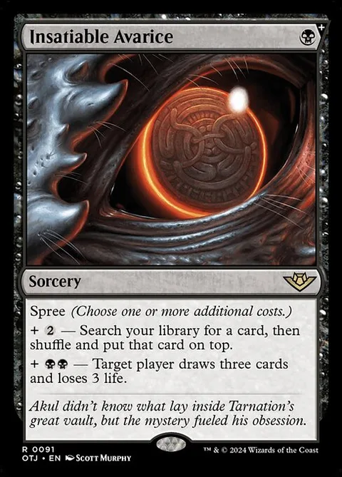 Insatiable Avarice, card 91 from Outlaws of Thunder Junction
