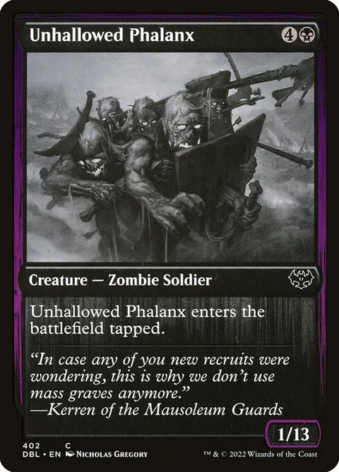 Unhallowed Phalanx, card 402 from Innistrad: Double Feature