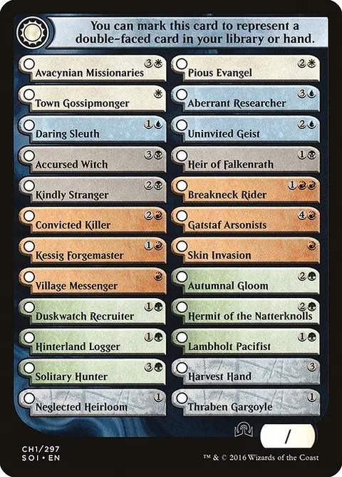 Shadows Over Innistrad Checklist 1, card CH1 from Shadows over Innistrad Tokens