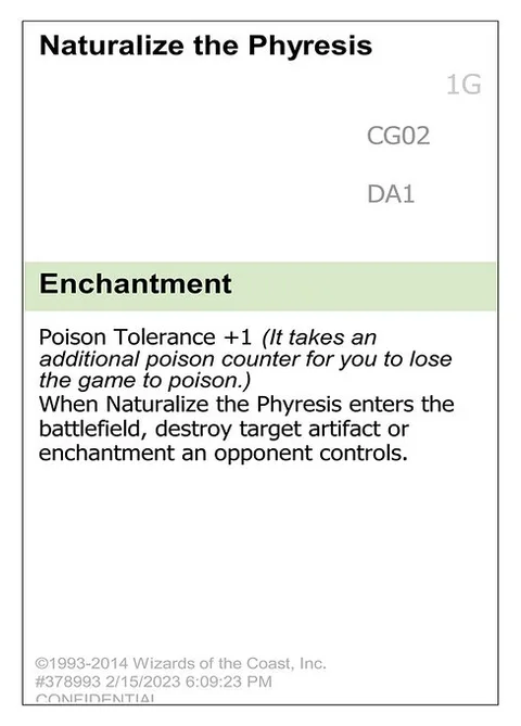 Naturalize the Phyresis, card CG02a from Unknown Event