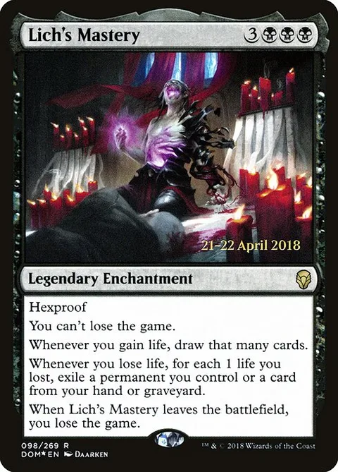 Lich's Mastery, card 98s from Dominaria Promos