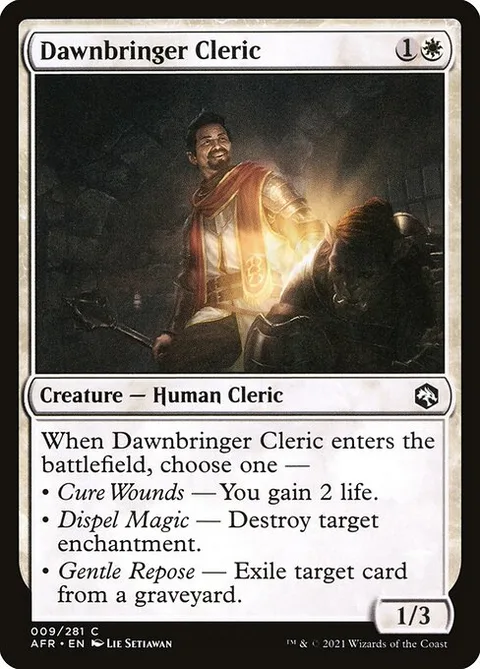 Dawnbringer Cleric, card 9 from Adventures in the Forgotten Realms
