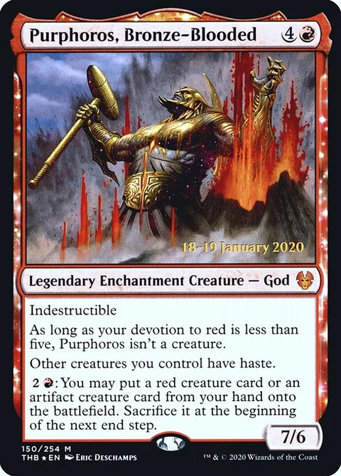 Purphoros, Bronze-Blooded, card 150s from Theros Beyond Death Promos
