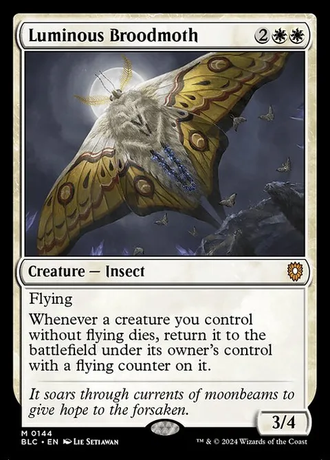 Luminous Broodmoth, card 144 from Bloomburrow Commander