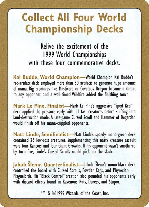 1999 World Championships Ad, carte 0 de World Championship Decks 1999