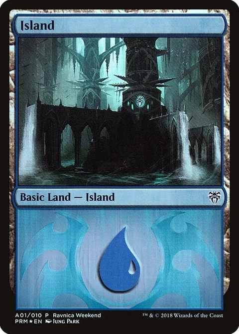 Island, card A01 from GRN Ravnica Weekend