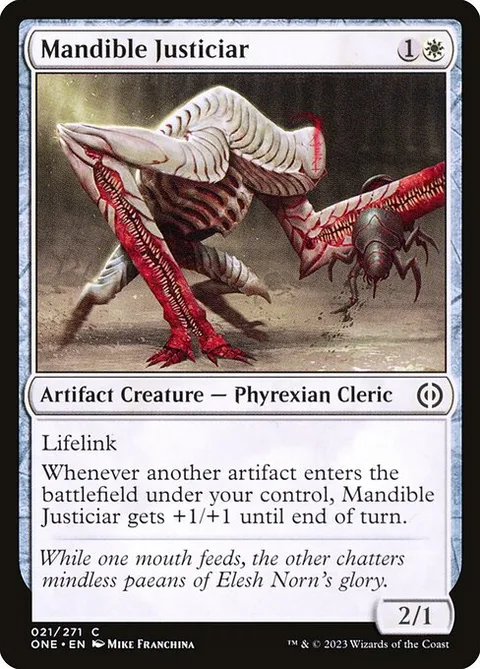 Mandible Justiciar, card 21 from Phyrexia: All Will Be One