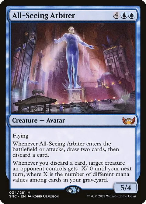 All-Seeing Arbiter, card 34p from Streets of New Capenna Promos