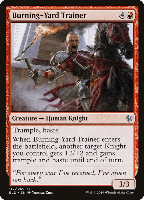 Burning-Yard Trainer, carte 117 de Throne of Eldraine