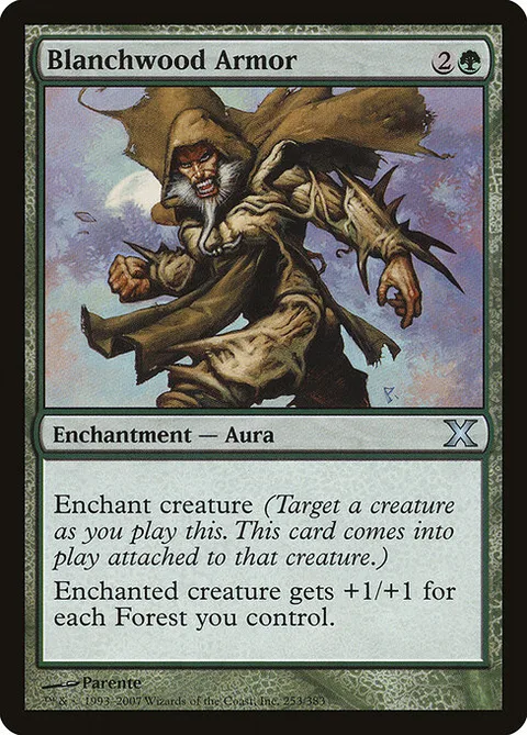 Blanchwood Armor, card 253 from Tenth Edition