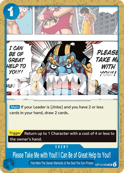 Please Take Me with You!! I Can Be of Great Help to You!!, card OP14-059 from The Azure Sea's Seven