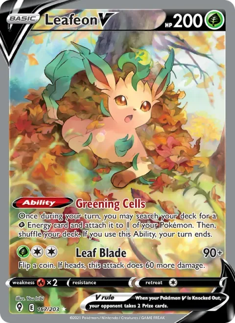 Leafeon V, card 167 from Evolving Skies