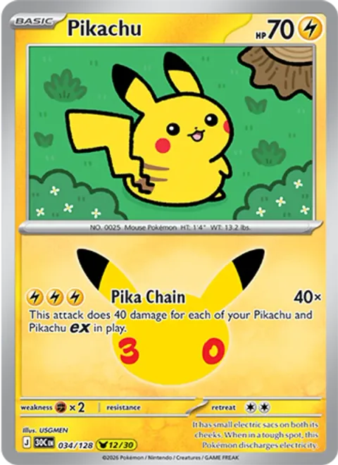 Pikachu, carte 034 de 30th Celebration