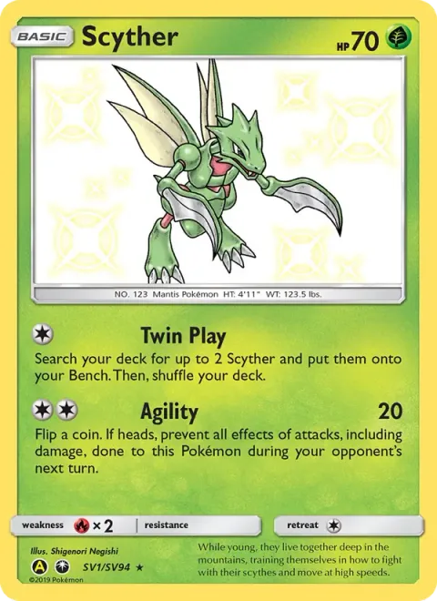 Scyther, card SV1 from Hidden Fates Shiny Vault