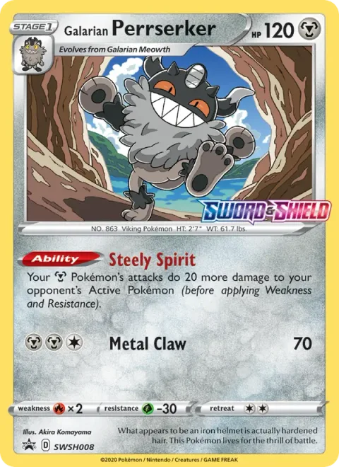Galarian Perrserker, card SWSH008 from SWSH Black Star Promos