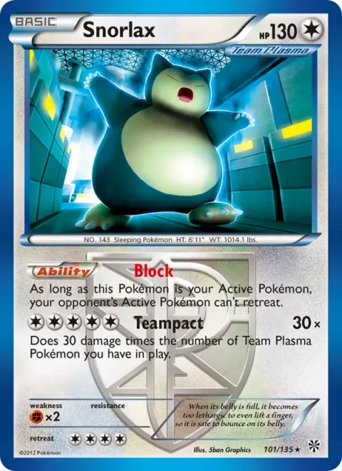 Snorlax, card 101 from Plasma Storm
