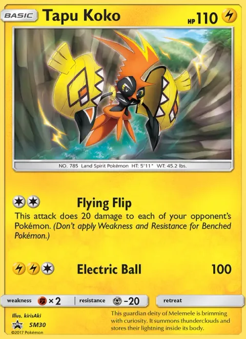 Tapu Koko, card SM30 from SM Black Star Promos