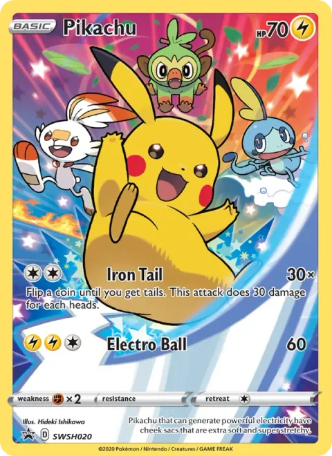 Pikachu, card SWSH020 from SWSH Black Star Promos