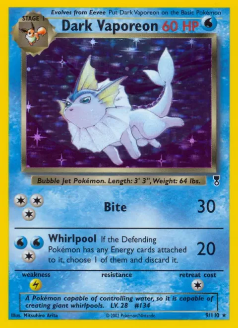 Dark Vaporeon, card 9 from Legendary Collection