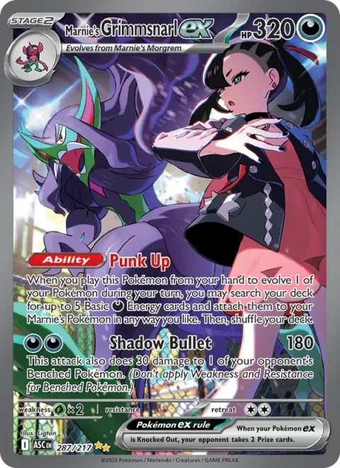 Marnie's Grimmsnarl ex, card 287 from Ascended Heroes