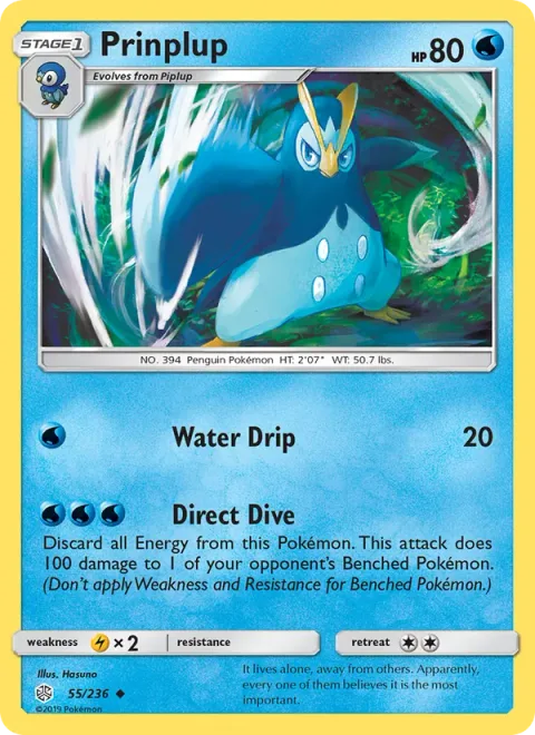 Prinplup, card 55 from Cosmic Eclipse