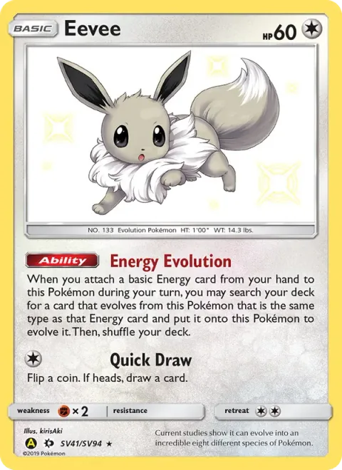 Eevee, carte SV41 de Hidden Fates Shiny Vault