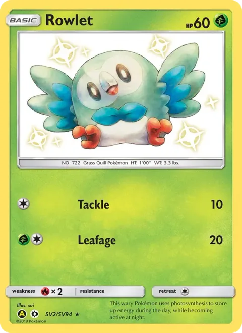 Rowlet, card SV2 from Hidden Fates Shiny Vault
