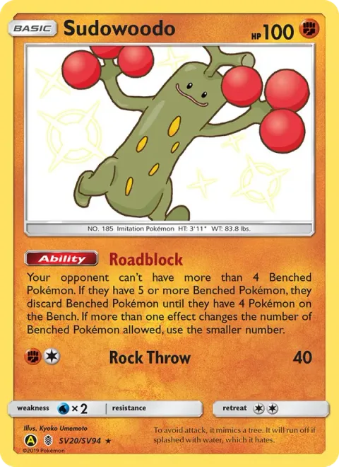 Sudowoodo, card SV20 from Hidden Fates Shiny Vault