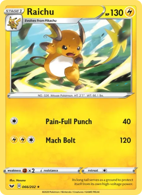 Raichu, card 66 from Sword & Shield
