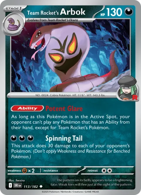 Team Rocket's Arbok, carte 113 de Destined Rivals
