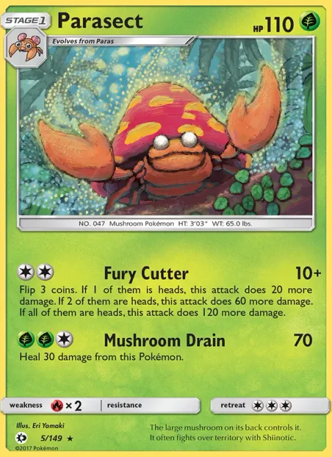 Parasect, carte 5 de Sun & Moon
