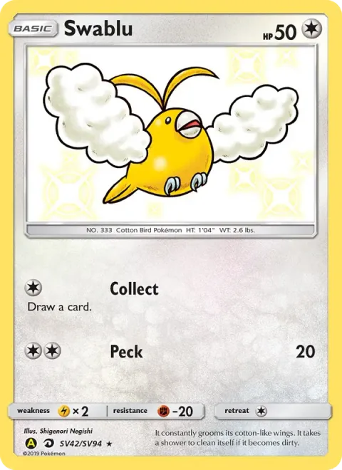 Swablu, card SV42 from Hidden Fates Shiny Vault