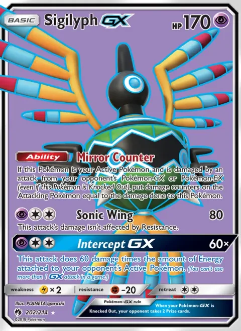 Sigilyph GX, card 202 from Lost Thunder