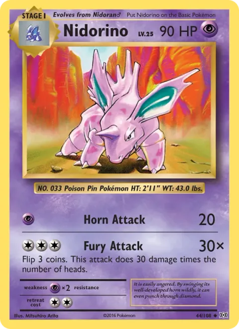 Nidorino, carte 44 de Evolutions
