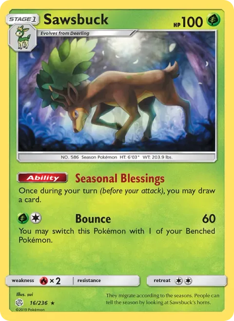 Sawsbuck, card 16 from Cosmic Eclipse