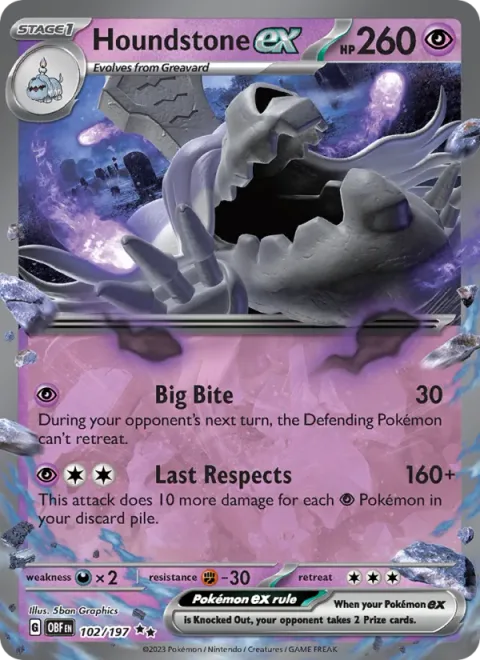 Houndstone ex, card 102 from Obsidian Flames
