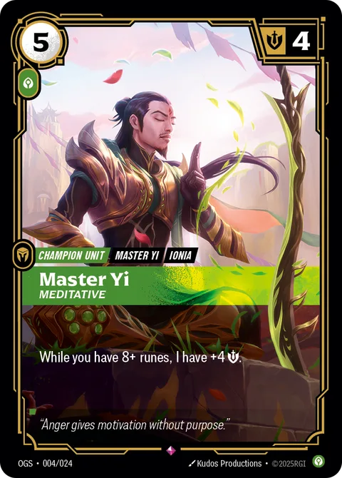 Master Yi - Meditative, card opp-004-024 from Riftbound Organized Play Promotional Cards