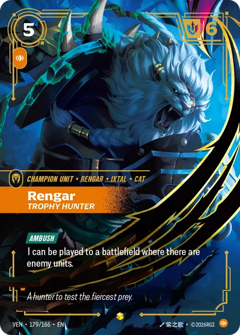 Rengar - Trophy Hunter, carte opp-120-219 de Riftbound Organized Play Promotional Cards