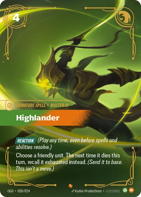 Highlander, card opp-020-024 from Riftbound Organized Play Promotional Cards
