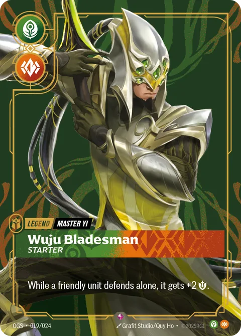 Master Yi - Wuju Bladesman (Metal), carte opp-019-024 de Riftbound Organized Play Promotional Cards