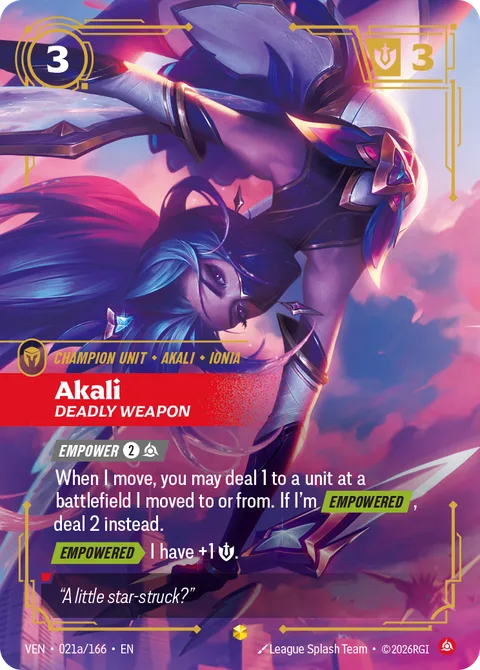 Akali, Deadly Weapon (Alternate Art), card ven-021a-166 from Vendetta