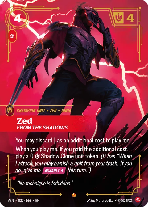 Zed, From the Shadows, card ven-023-166 from Vendetta