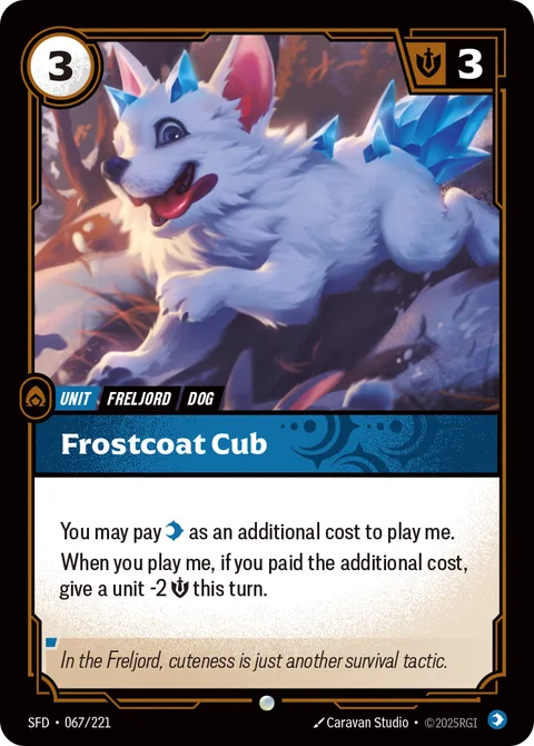 Frostcoat Cub, card opp-067-221 from Riftbound Organized Play Promotional Cards