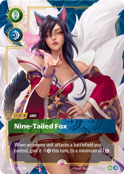 Ahri - Nine-Tailed Fox (Metal), carte opp-255-298 de Riftbound Organized Play Promotional Cards