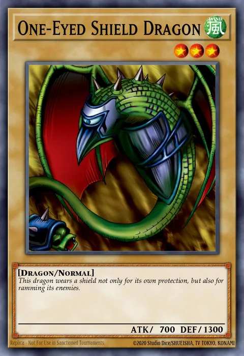 One-Eyed Shield Dragon, card LOB-087 from Legend of Blue Eyes White Dragon