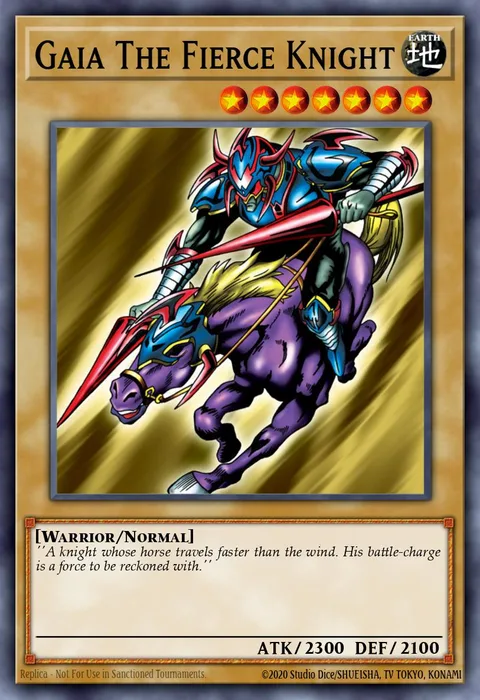Gaia The Fierce Knight, card LOB-E004 from Legend of Blue Eyes White Dragon