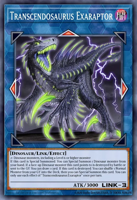Transcendosaurus Exaraptor, card AGOV-EN044 from Age of Overlord
