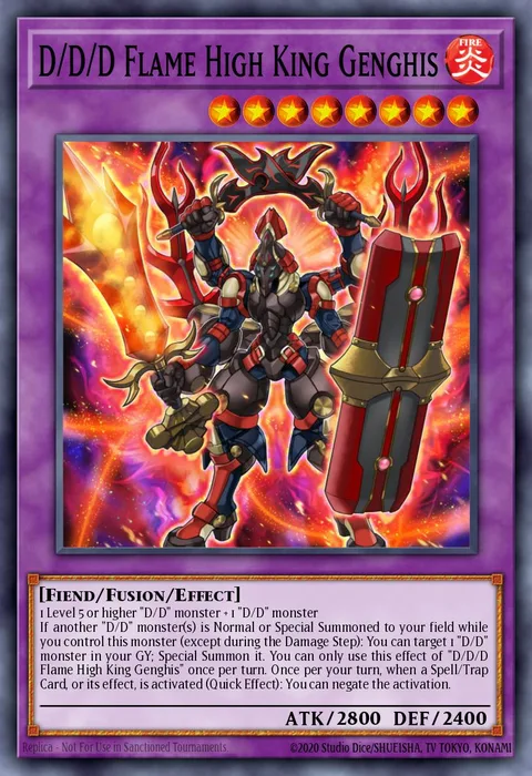 D/D/D Flame High King Genghis, card MP19-EN229 from 2019 Gold Sarcophagus Tin Mega Pack