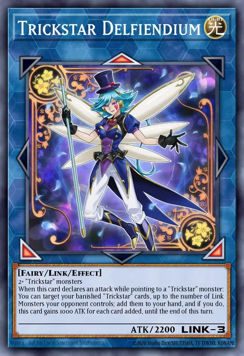 Trickstar Delfiendium, card FLOD-EN040 from Flames of Destruction