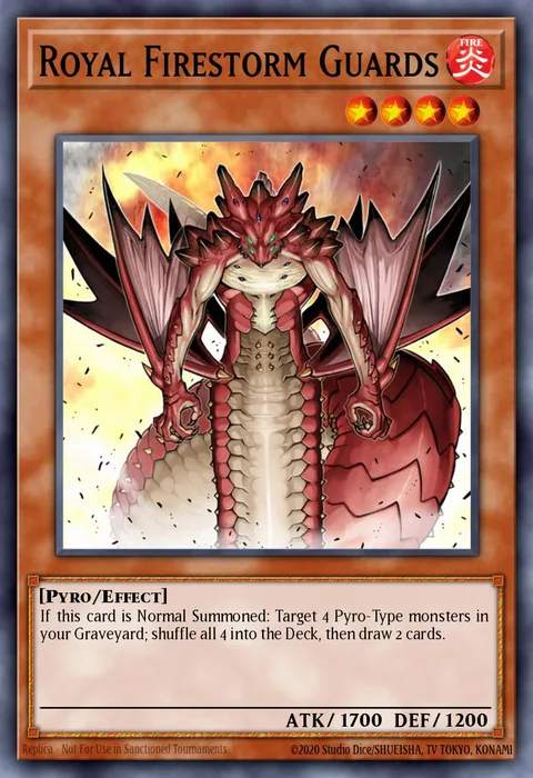 Royal Firestorm Guards, card SDOK-EN012 from Onslaught of the Fire Kings Structure Deck